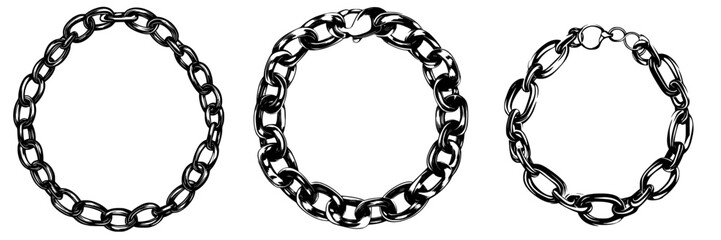 Detailed vector illustration of stylized chains in black, showcasing different designs suitable for various applications