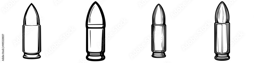 Poster vector illustration of four different bullet designs displayed side by side on a neutral background
