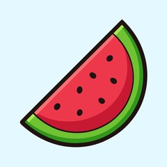 Illustration of a watermelon slice with Summer Objects seeds and a light blue background
