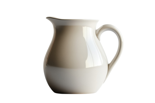 Elegant off white ceramic creamer pitcher isolated on black background perfect for minimalist kitchen or cafe setting Subtle light on transparent background