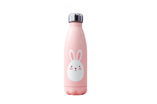 Stay Hydrated with a Touch of Whimsy: A Pink Water Bottle Featuring a Cute Bunny Design for Everyday Adventures - Powered by Adobe