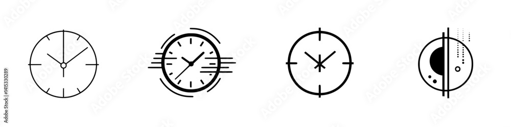 Poster vector illustration icons representing various clock designs and styles suitable for modern applicat