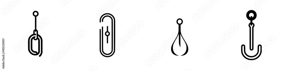 Poster collection of vector illustration icons depicting various hooks and fasteners for design and illustr