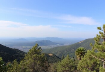 Fototapeta premium Majestic Mountain Range Panorama Breathtaking View from a Hilltop Serene Landscape Photography