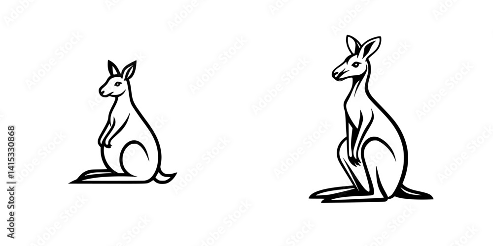 Poster vector illustration icons of two kangaroos showcasing different postures on a plain background suita