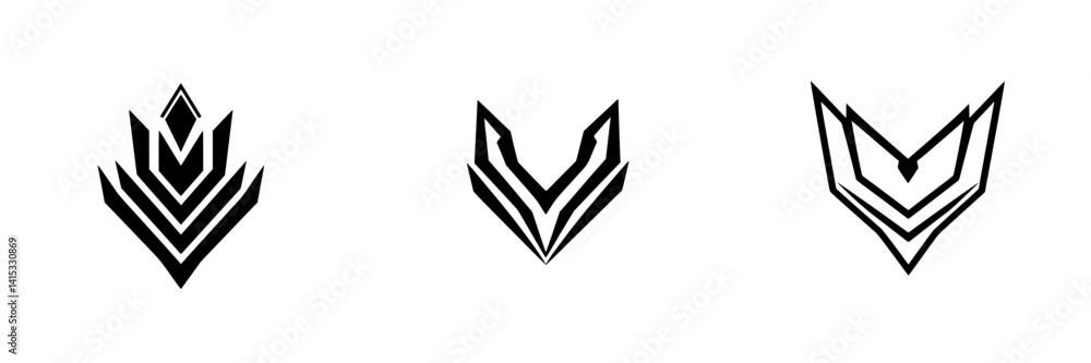 Poster vector illustration of three distinct icon designs featuring sharp angles and bold lines suitable fo