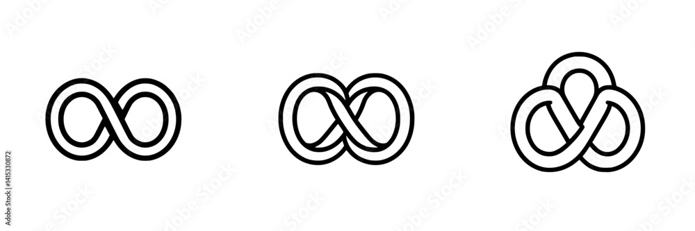 Poster vector illustration showcasing three unique infinity loop designs in a minimalist style suitable for