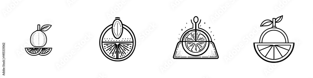 Poster vector illustration of citrus fruit icons showcasing different slices and sections in a minimalist d