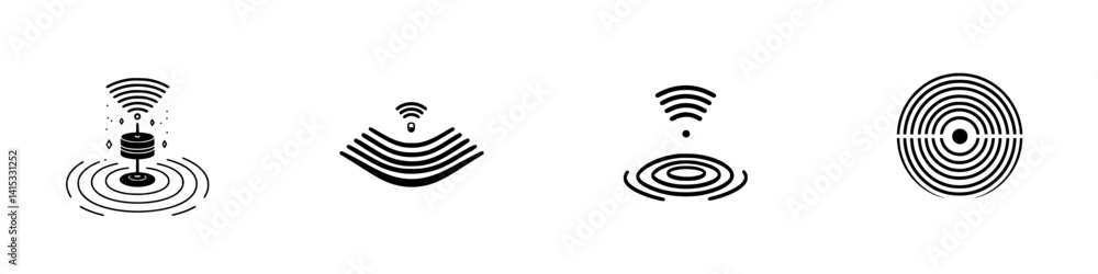 Poster vector illustration of sound waves and signal patterns in a minimalist style for communication or te