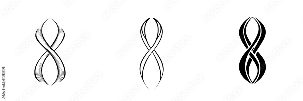 Aufkleber vector illustration of three unique interpretations of the number eight in a minimalist design