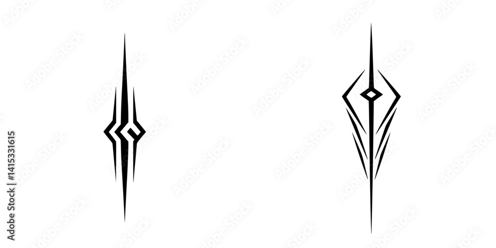Poster vector illustration of abstract tribal symbols representing sharp designs and intricate patterns for