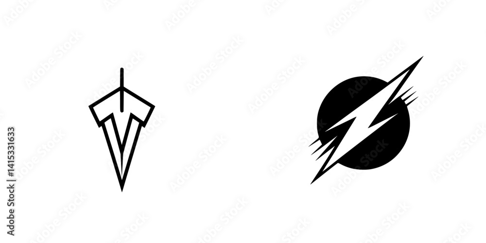 Poster vector illustration icons displaying a sleek arrow and a dynamic bolt symbol representing energy and