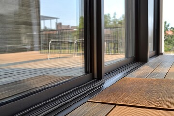 Modern Sliding Door Detail Black Frame, Deck View