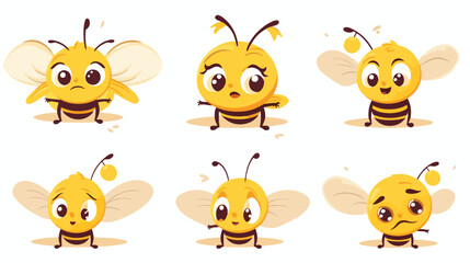 Naklejka premium Cute Wasp Animal Emotions: Tiny Bee with Emoji Collection