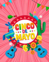 Fototapeta premium Cinco De Mayo - Piñata and Blue Guitar 