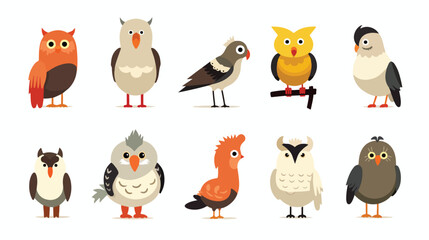 Obraz premium Adorable Wild Animals in Safari Jungle - Quail Pigeon Dove Owl - EPS Vector Illustration