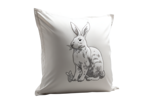 Whimsical Woodland Dreams: A cozy white pillow adorned with a charming sketch of a rabbit, bringing a touch of nature and comfort to your restful space.