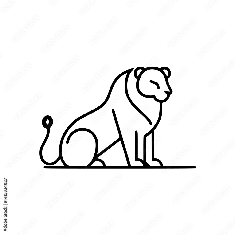 Poster sitting lion vector illustration in minimalist style on a plain background ready for design projects