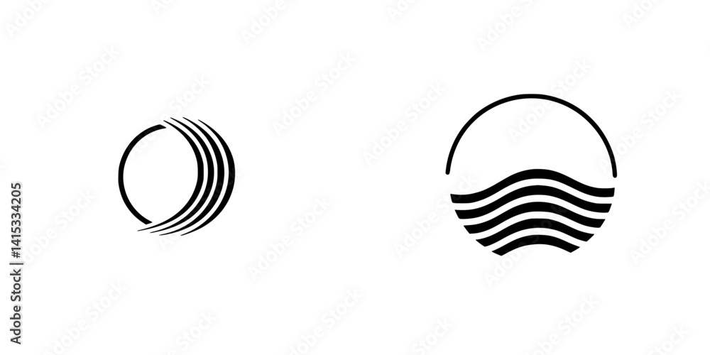 Poster vector illustration of abstract wave and circle icons representing nature and fluidity for design pr