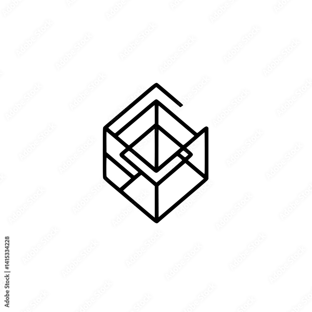 Poster abstract vector illustration of a geometric cube design in a minimalist style suitable for digital g