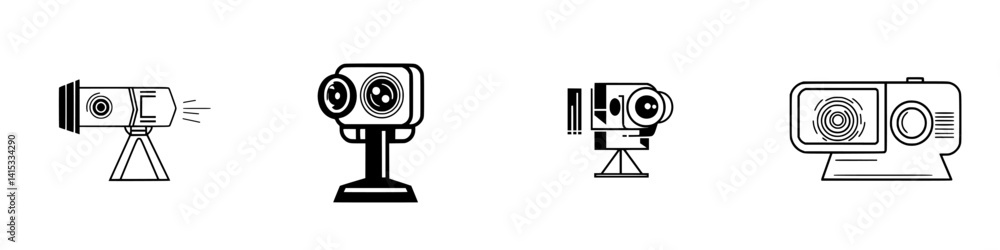 Poster vector icon set of various projectors showcasing distinct designs and features for creative use in d
