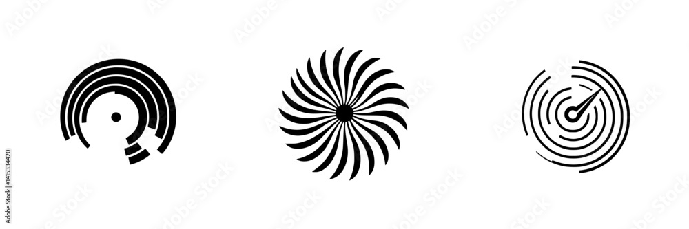 Poster vector illustration icons representing abstract spirals and circular patterns conveying movement and