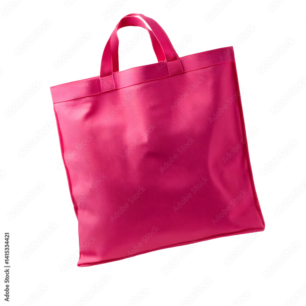 Poster floating pink reusable shopping bag made of fabric, isolated on transparent background with clipping