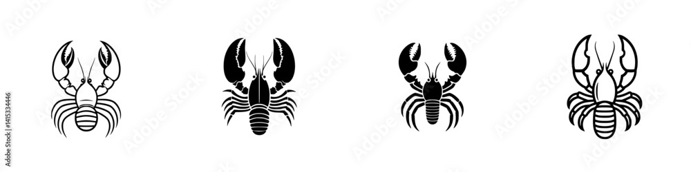 Poster vector illustration of various lobster icons in different poses and styles against a plain backgroun