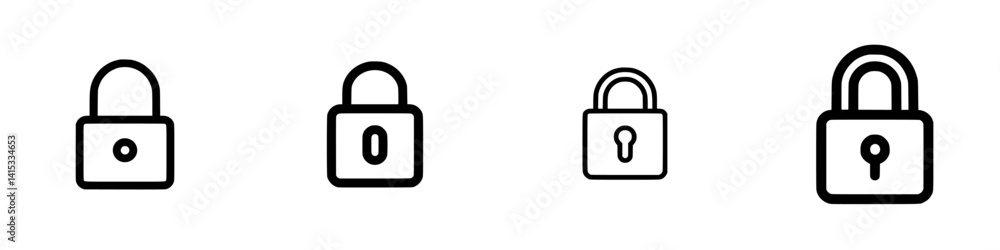 Poster Set of vector illustration icons representing different styles of padlocks with open and closed variations displayed neatly in a row
