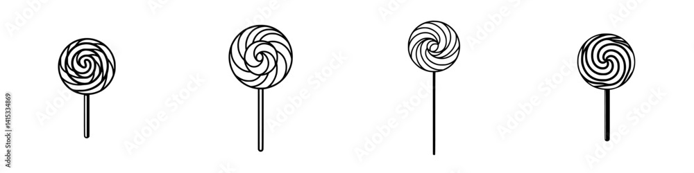 Poster colorful vector illustration of multiple swirl lollipops in various patterns arranged on a white bac