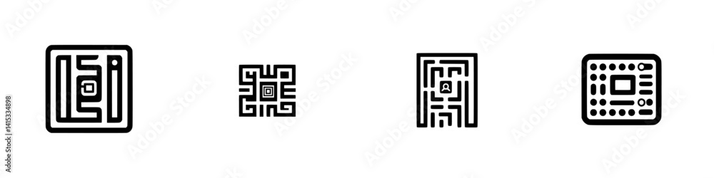 Poster vector illustration icons representing various maze patterns in a minimalist style suitable for desi