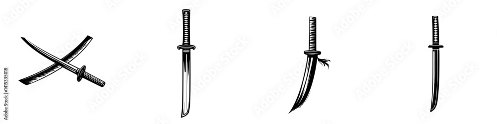 Poster vector illustration of different types of swords displayed in a horizontal arrangement showcasing un