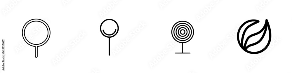 Poster vector illustration icons featuring different types of lollipops and a leaf symbol representing natu