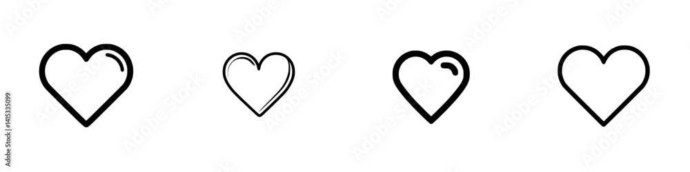 Poster vector illustration of four diverse heart icons showcasing various styles and designs for digital an