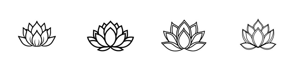 Elegant vector illustration icons of lotus flowers in four distinct styles, showcasing beauty and serenity for various uses
