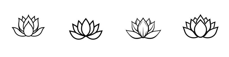 Illustration of simple lotus flower icons in various styles for decorative and design purposes