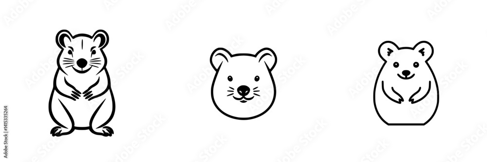 Poster vector illustration of playful hamsters showcasing different expressions and poses in a simple desig