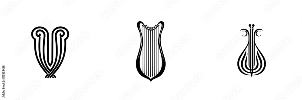 Poster vector illustration of three unique lyre designs showcasing different styles and shapes for potentia
