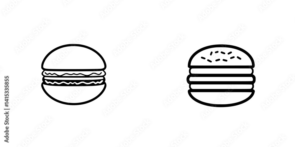 Poster vector illustration of two simple burger icons displaying different styles and compositions for grap