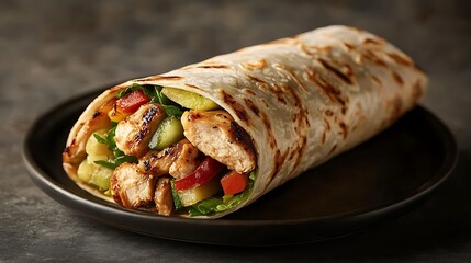 High-Resolution Chicken Shawarma Roll with Fresh Vegetables