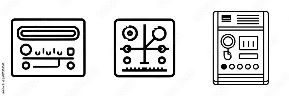 Poster vector illustration of electronic devices with buttons and controls in a minimalist style showcasing