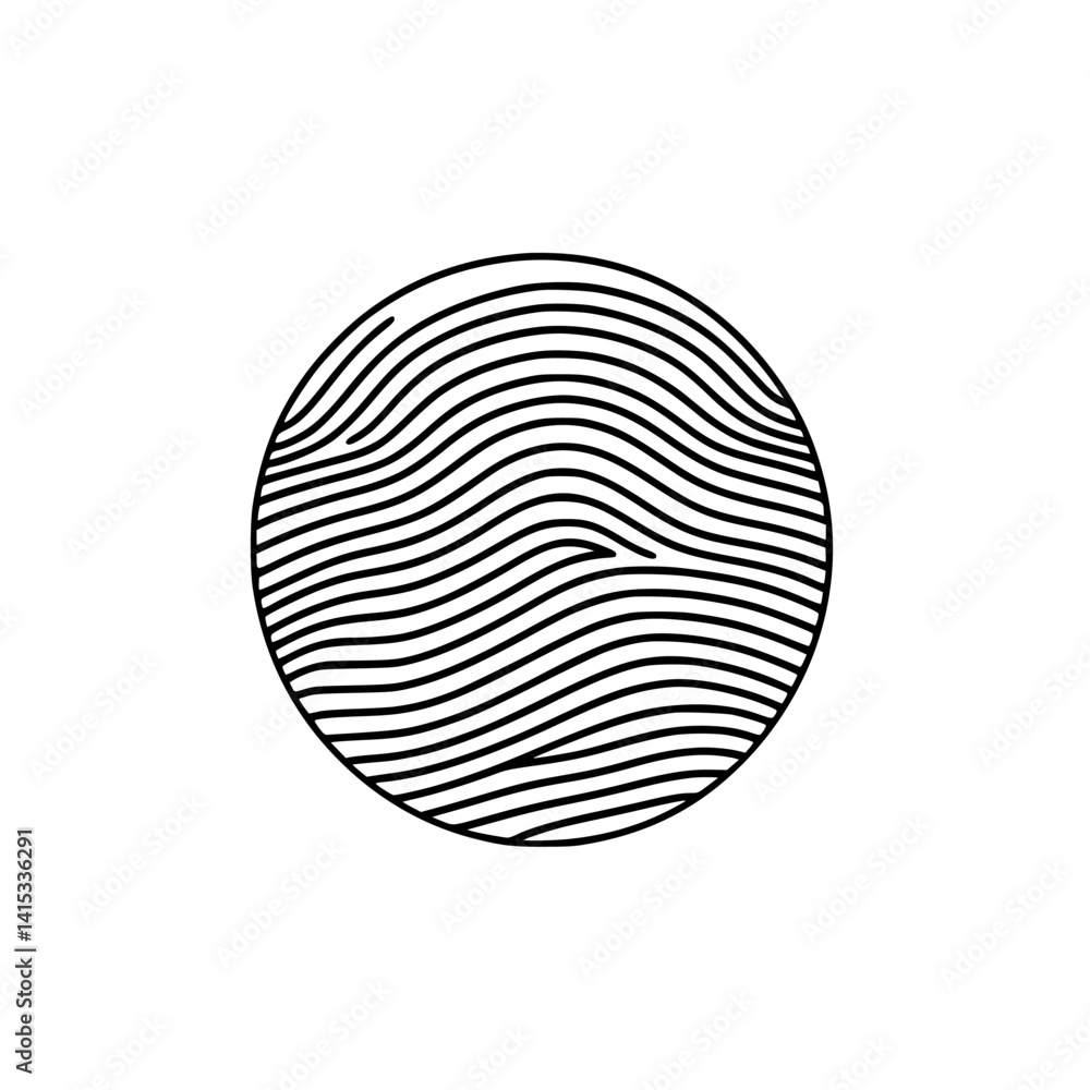 Poster vector illustration of a circular pattern featuring alternating wavy lines in a minimalist design on