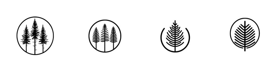 Simplistic vector illustration set representing various tree designs showcasing nature's elegance through minimalist icons