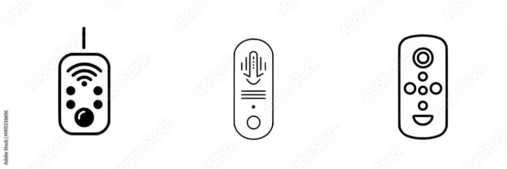 Poster various vector icons of remote controls designed for easy navigation and control of multimedia devic