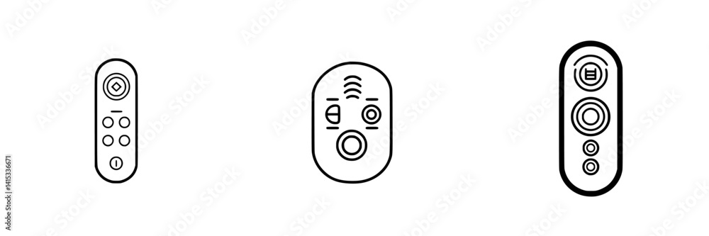 Poster remote control vector illustration icons showcasing three different designs with buttons and feature