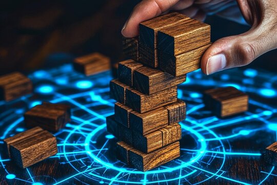 Wooden Blocks Digital Network Construction