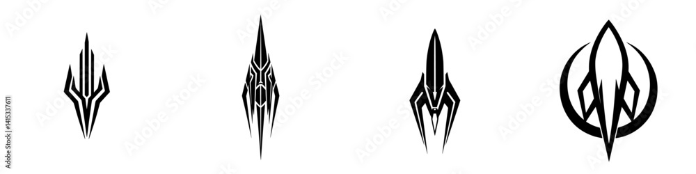 Poster vector illustration icons of distinct abstract designs featuring sharp lines and unique shapes ideal