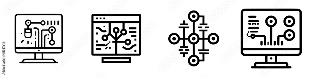 Poster vector illustration of technology icons depicting data analysis and digital connectivity in modern d