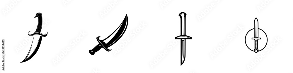 Poster collection of vector illustration icons featuring various types of swords designed for graphic use i