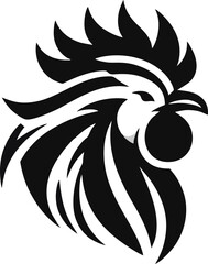 Fierce Rooster Head Design Black and White Graphic Vector Illustration	